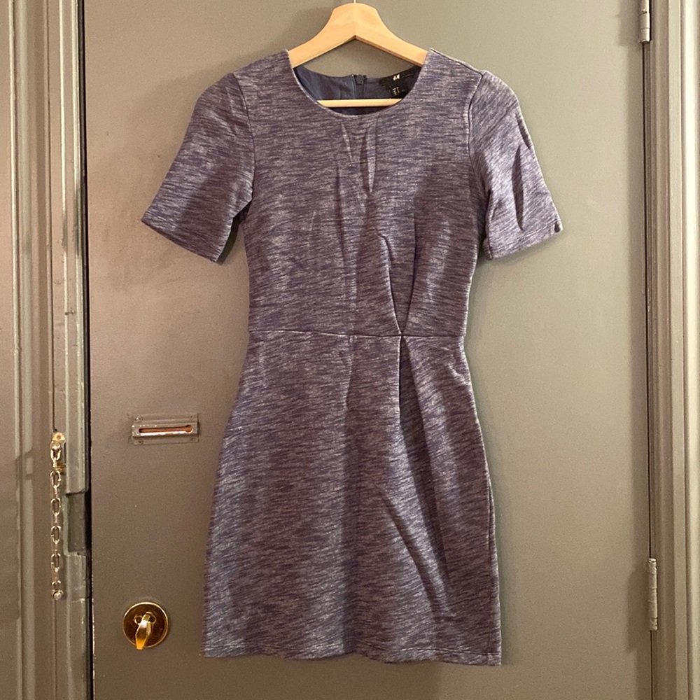 H&M Terry Loop Dress with Zip Back in Heathered Blue